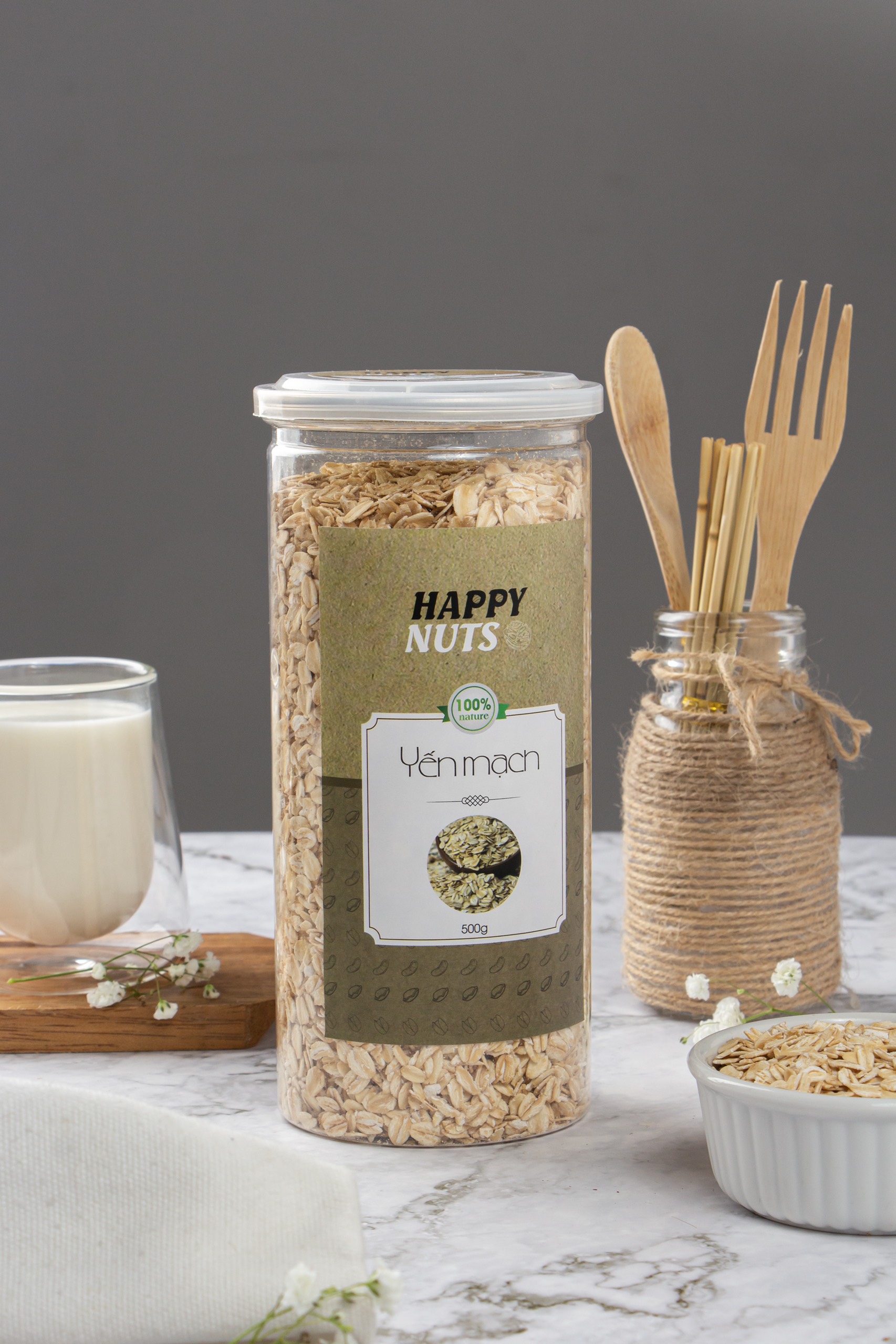 Yến mạch tươi Úc Happy Nuts hộp 500gr